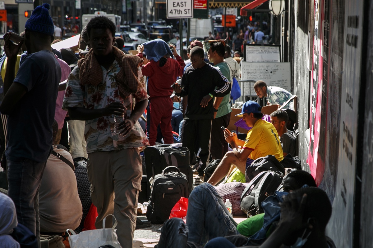Migrant crisis outside the former Roosevelt hotel in New York City